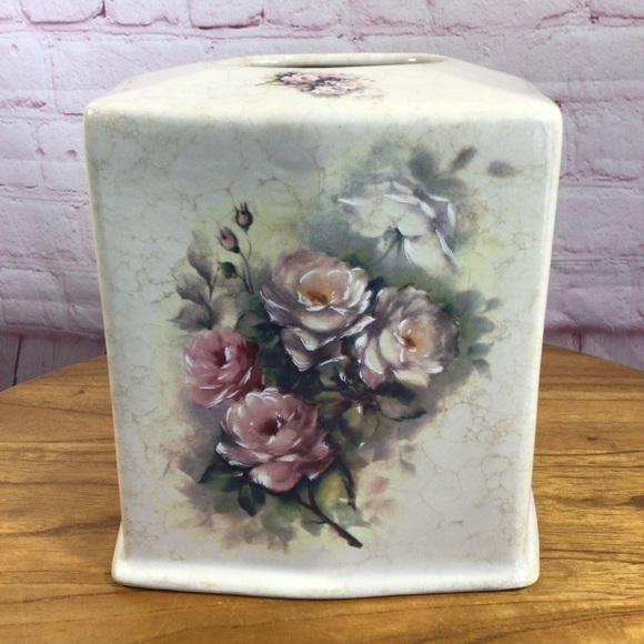 Vintage Athena Rose Ceramic Tissue Box Cover - Made in USA - Picture 3 of 8